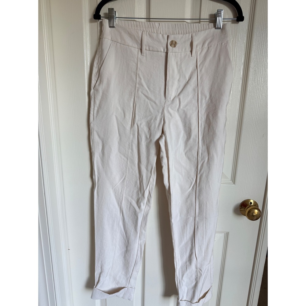 A New Day Cream High Rise Tapered Cuffed Trousers Size 6 Off White Elastic Back
